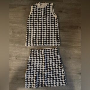 Loft Houndstooth Skirt Set - Gray and White